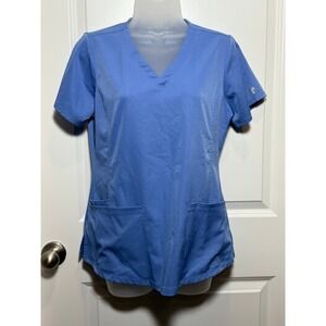 HH Works by Healing Hands Blue V Neck Scrub Top‎ Short Sleeve Women's Small